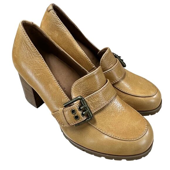 L'Amour Des Pieds NWOB Pump Quinziano Whiskey Leather Size 6M Chunky Heel - Picture 1 of 9
